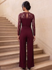 Rouge - Combinaison Roman Petite en dentelle contrastée extensible - Image 3 de 4