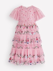 Boden Pink Embroidered Christmas Pattern Tulle Ruffle Dress - Image 2 of 4