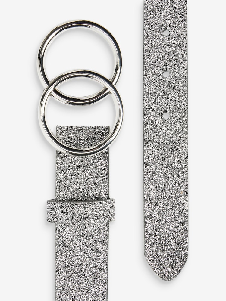 Silver Double Circle Buckle Glitter Belt - Image 2 of 2