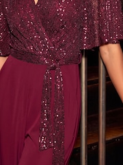 Roman Purple Sequin Flutter Sleeve Stretch Jumpsuit - Image 4 of 4