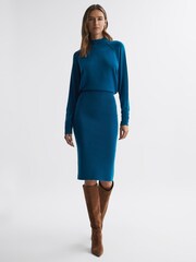 Платье миди из шерсти Blend со сборками на рукавах Reiss Freya - Изображение 3 из 5