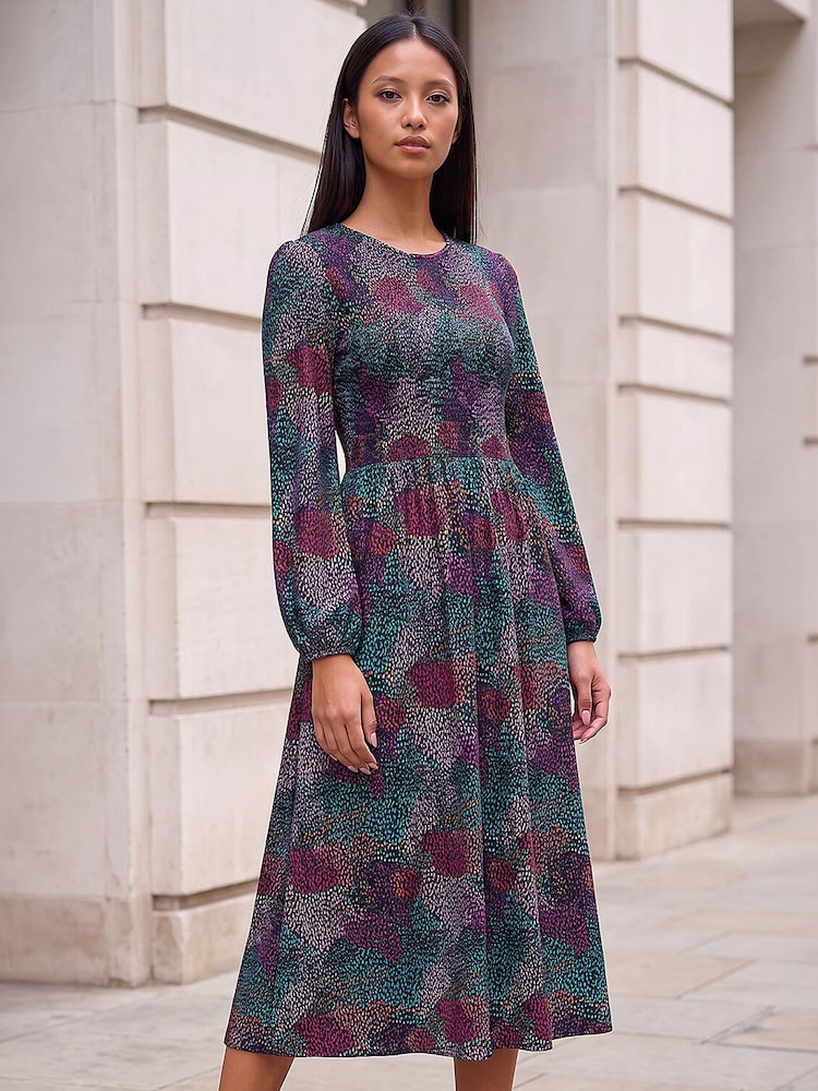 Roman Blue Petite Shirred Bodice Dress - Image 1 of 4 Roman Blue Petite Shirred Bodice Dress - Image 1 of 4