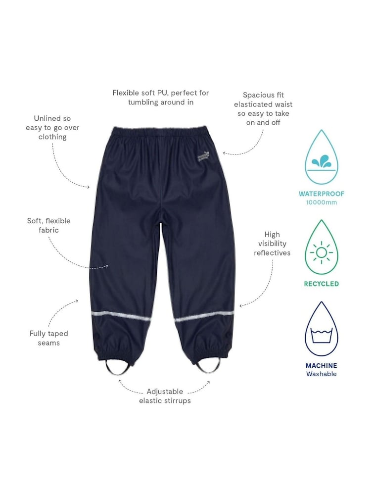 Muddy Puddles Navy Blue Rainy Day Waterproof Over Trousers - Image 3 of 4