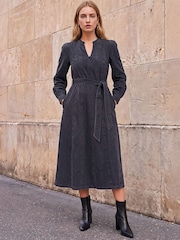 Noir - Robe Roman à empiècements Ceinturée Mi-longue - Image 1 de 4