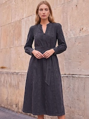 Noir - Robe Roman à empiècements Ceinturée Mi-longue - Image 2 de 4