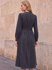 Noir - Robe Roman à empiècements Ceinturée Mi-longue - Image 3 de 4