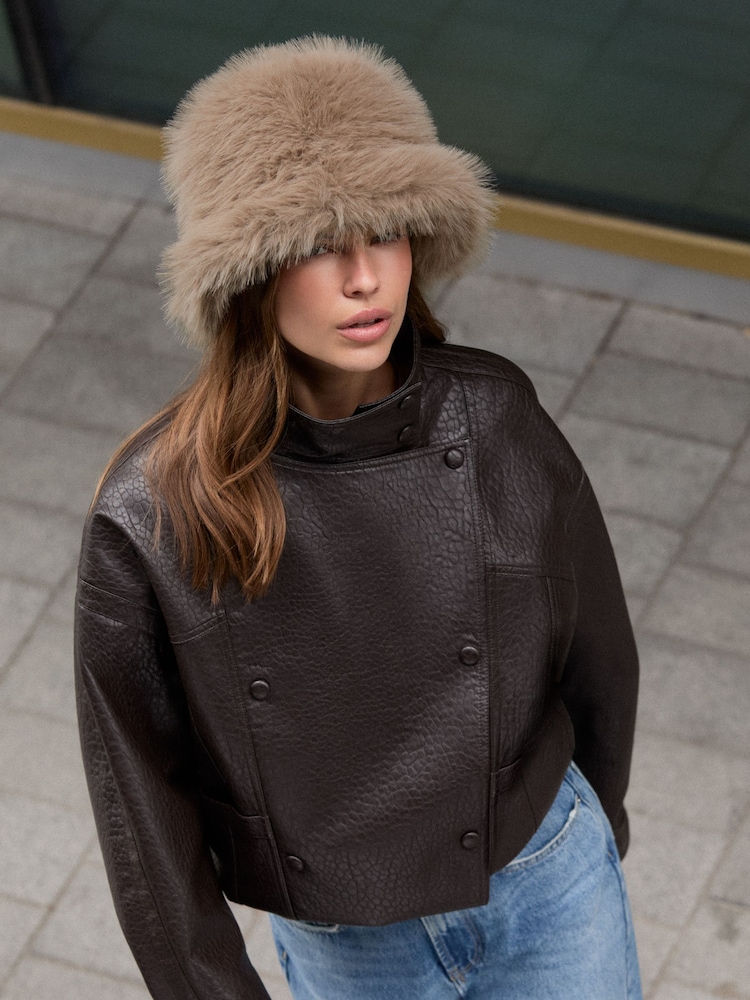Friends Like These Neutral Faux Fur Bucket Hat - Image 1 of 5