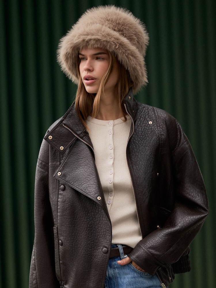 Friends Like These Neutral Faux Fur Bucket Hat - Image 2 of 5