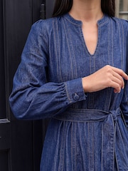 Bleu - Robe Roman à empiècements Ceinturée Mi-longue - Image 4 de 4