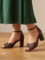 Jones Bootmaker Chocolate Brown Yasmina Leather High Block Heel Sandals - Image 1 of 6