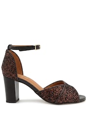 Jones Bootmaker Chocolate Brown Yasmina Leather High Block Heel Sandals - Image 3 of 6