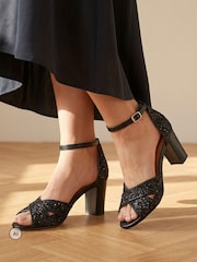 Jones Bootmaker Black Yasmina Leather High Block Heel Sandals - Image 6 of 6