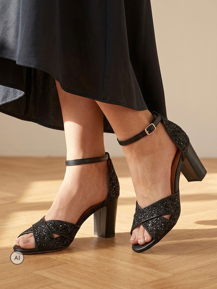 Jones Bootmaker Black Yasmina Leather High Block Heel Sandals - Image 6 of 6