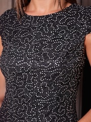 Roman Black Petite Sequin Lace Dress - Image 4 of 4