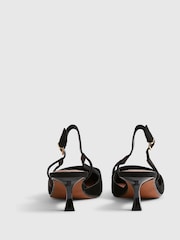 River Island Black Faux Seude Slingback Heeled Court Shoes - Image 2 of 5