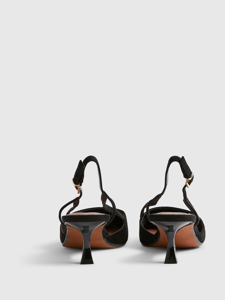 River Island Black Faux Seude Slingback Heeled Court Shoes - Image 2 of 5 River Island Black Faux Seude Slingback Heeled Court Shoes - Image 2 of 5