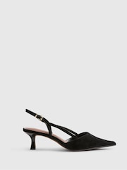 River Island Black Faux Seude Slingback Heeled Court Shoes - Image 3 of 5