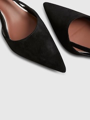 River Island Black Faux Seude Slingback Heeled Court Shoes - Image 5 of 5
