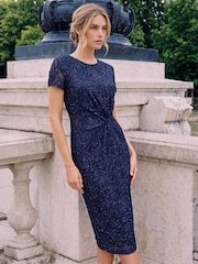 Roman Blue Lace Twist Stretch Dress - Image 1 of 4