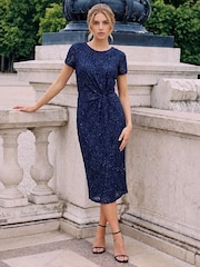 Roman Blue Lace Twist Stretch Dress - Image 2 of 4