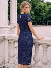 Roman Blue Lace Twist Stretch Dress - Image 3 of 4