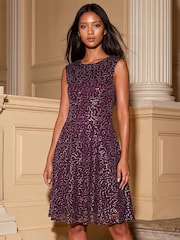 Roman Red Petite Sequin Lace Dress - Image 1 of 4