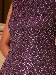 Roman Red Petite Sequin Lace Dress - Image 4 of 4
