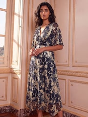 Roman Blue Flutter Foil Twist Dress - Image 1 of 4