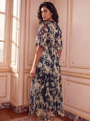 Roman Blue Flutter Foil Twist Dress - Image 3 of 4