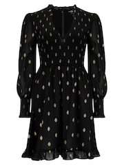 Pour Moi Black Chrome Leopard Print BIzzy Shirred Bodice Long Sleeve Chiffon Dress - Image 2 of 3