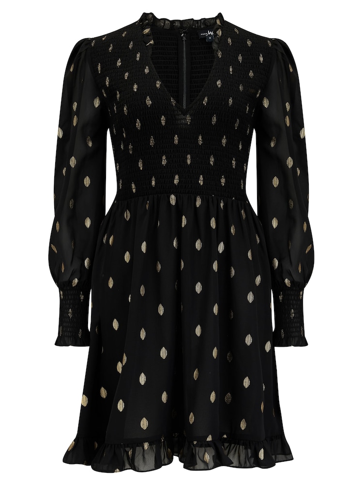 Pour Moi Black Chrome Leopard Print BIzzy Shirred Bodice Long Sleeve Chiffon Dress - Image 2 of 3