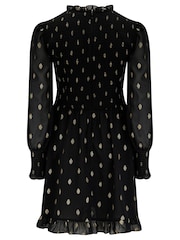 Pour Moi Black Chrome Leopard Print BIzzy Shirred Bodice Long Sleeve Chiffon Dress - Image 3 of 3