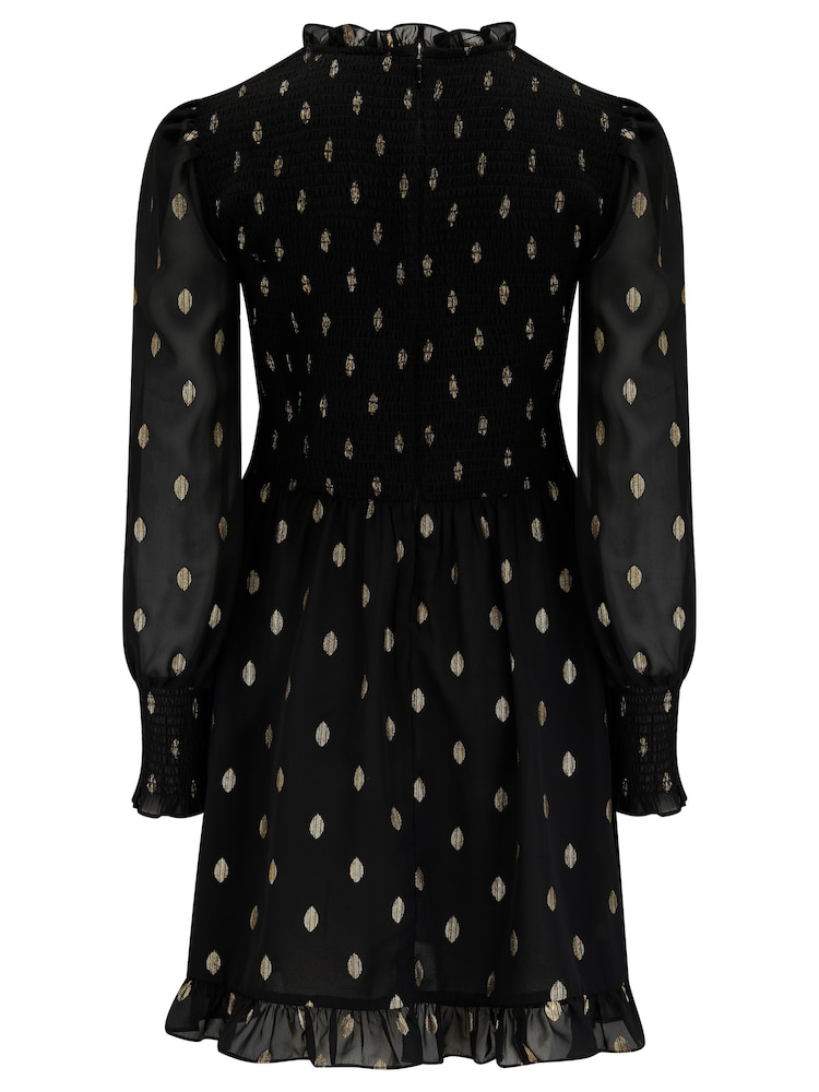 Pour Moi Black Chrome Leopard Print BIzzy Shirred Bodice Long Sleeve Chiffon Dress - Image 3 of 3