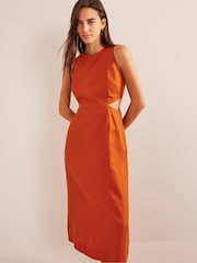 Boden Orange Cut-Out Linen Midi Dress - Image 1 of 6