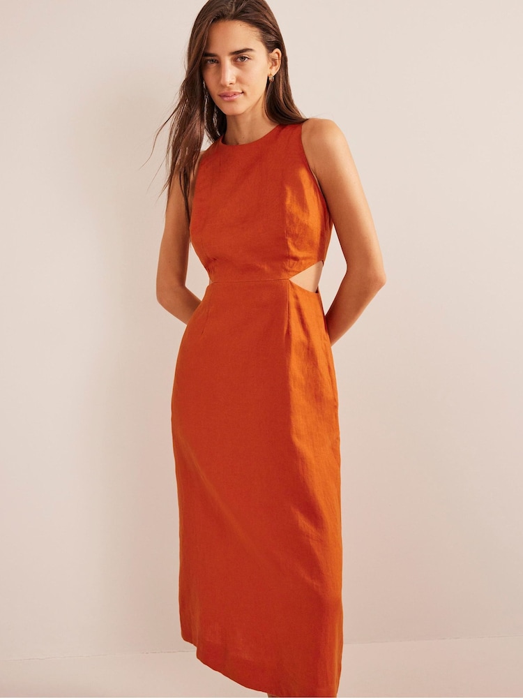 Boden Orange Cut-Out Linen Midi Dress - Image 1 of 6