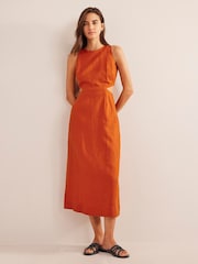Boden Orange Cut-Out Linen Midi Dress - Image 3 of 6