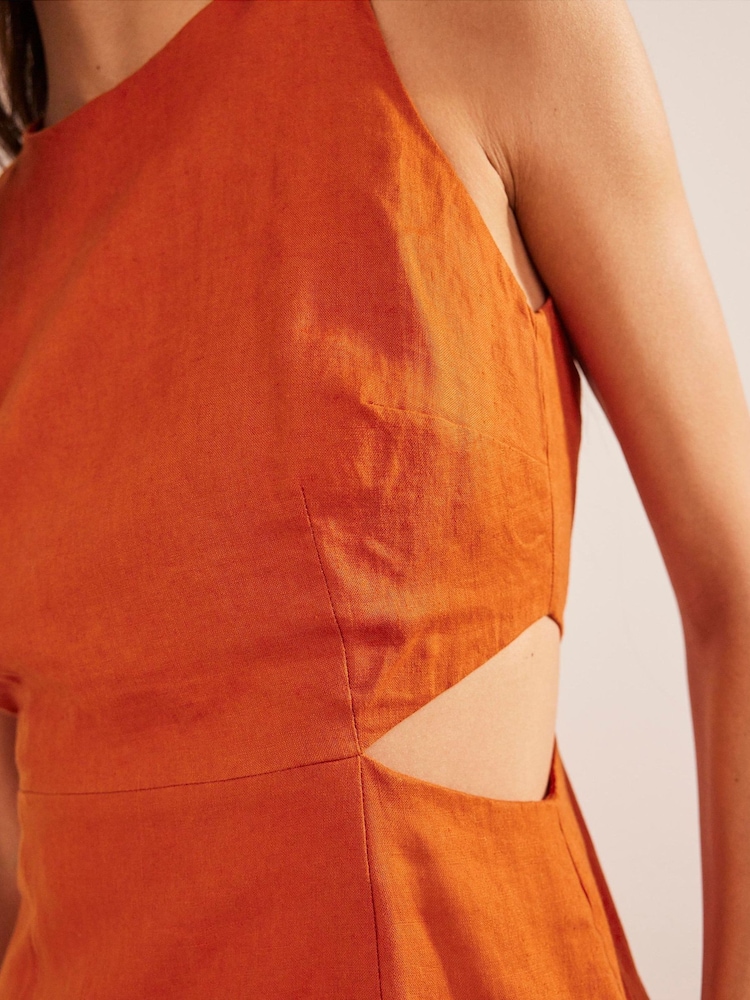 Boden Orange Cut-Out Linen Midi Dress - Image 5 of 6