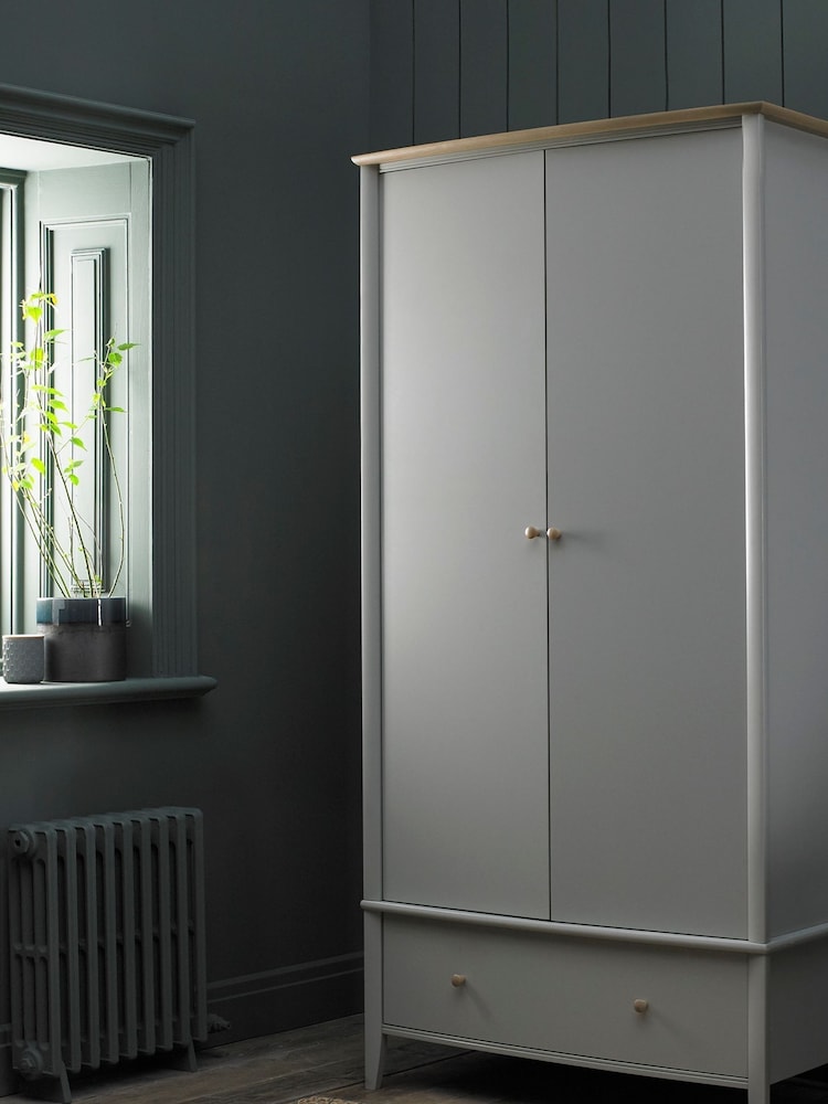 Bentley Designs Grey Whitby Scandi Oak Double 1 Drawer Wardrobe - Image 1 of 4