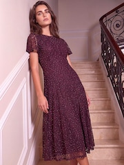 Roman Brown Petite Emb Lace Dress - Image 1 of 4
