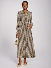 Jolie Moi Stone/Black Long Sleeve Shirt Jersey Maxi Dress - Image 1 of 6