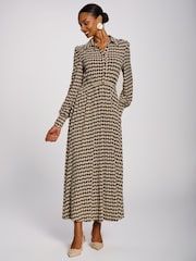Jolie Moi Stone/Black Long Sleeve Shirt Jersey Maxi Dress - Image 5 of 6