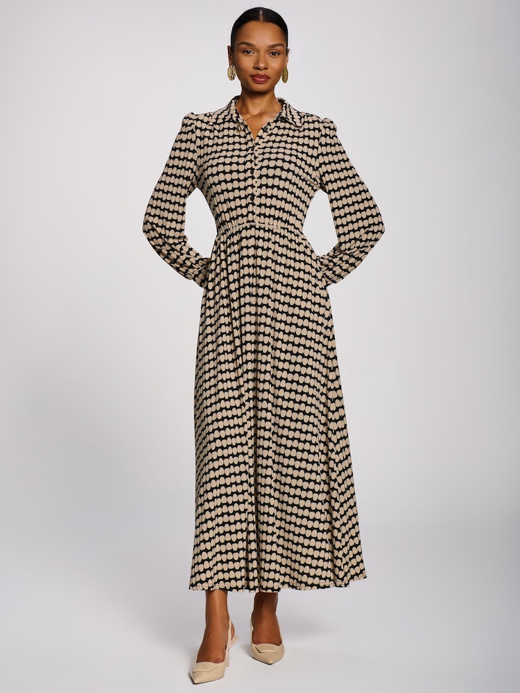 Jolie Moi Stone/Black Long Sleeve Shirt Jersey Maxi Dress - Image 6 of 6