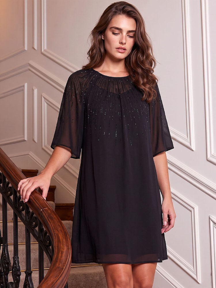 Roman Black Petite Hotfix Tunic Dress - Image 1 of 4