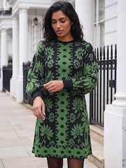 Roman Green Spot Floral Knit Dress - Image 1 of 4