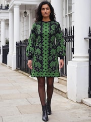 Roman Green Spot Floral Knit Dress - Image 2 of 4
