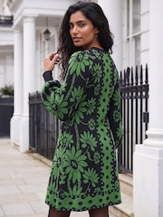 Roman Green Spot Floral Knit Dress - Image 3 of 4