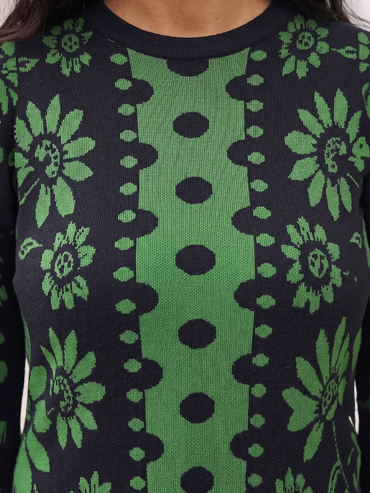 Roman Green Spot Floral Knit Dress - Image 4 of 4