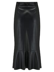Pour Moi Black Phoebe Frill Hem Faux Leather Belted Midi Skirt - Image 4 of 4