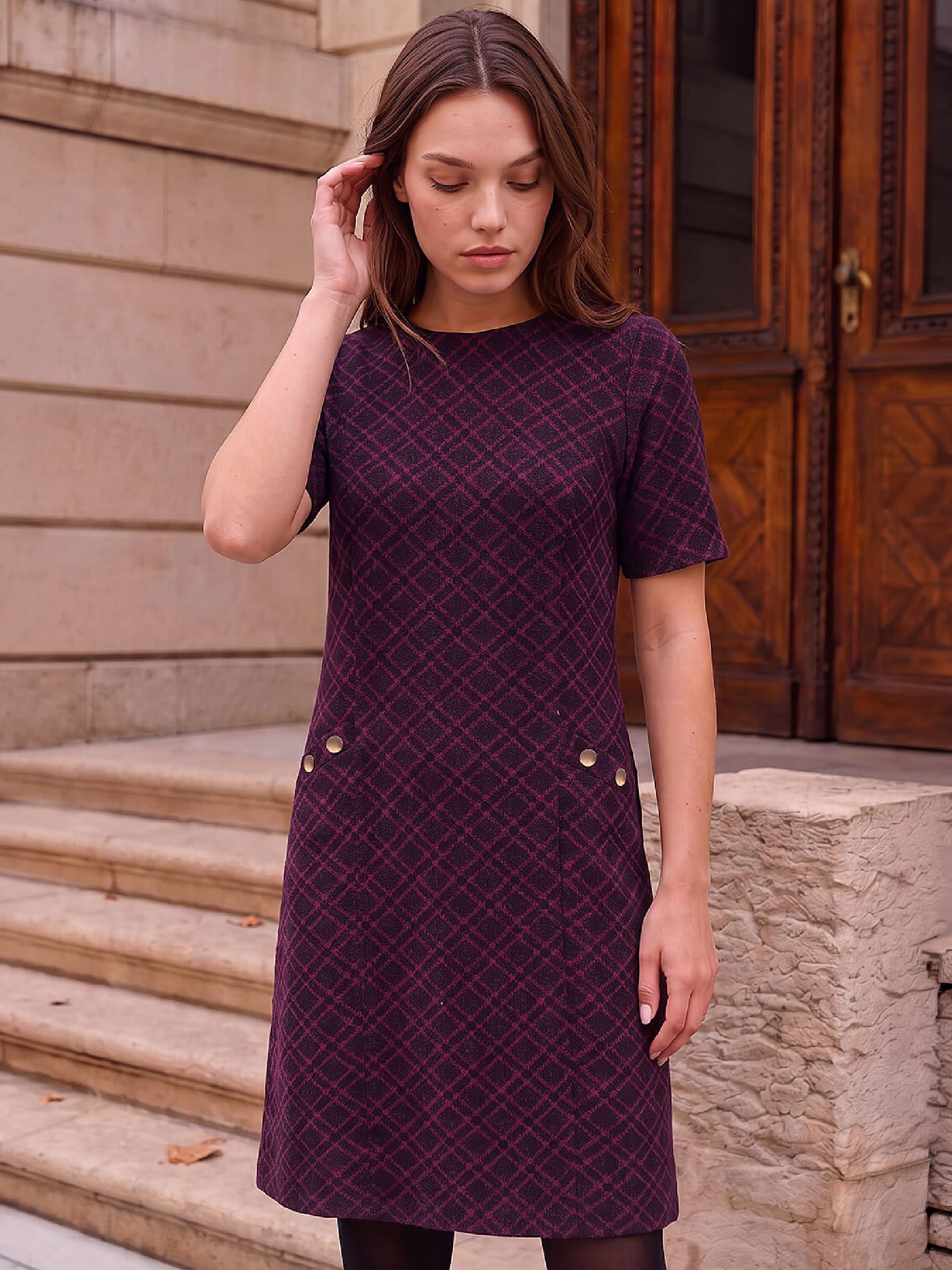 Roman Petite Women's Wine Jacquard Dress Size 18 - Image 3