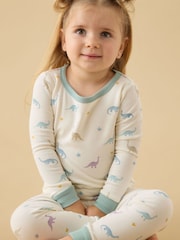 MORI Cream Dino Print Supersoft Pyjamas Set - Image 1 of 6
